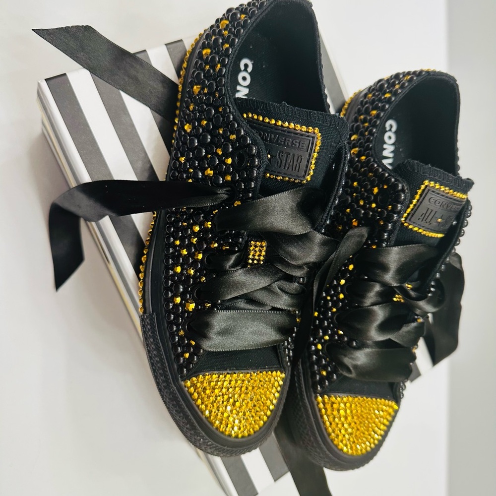 Converse Black and Gold Embellished Sneakers